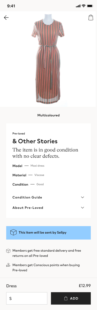 Pre-Loved product detail page — sent by Sellpy